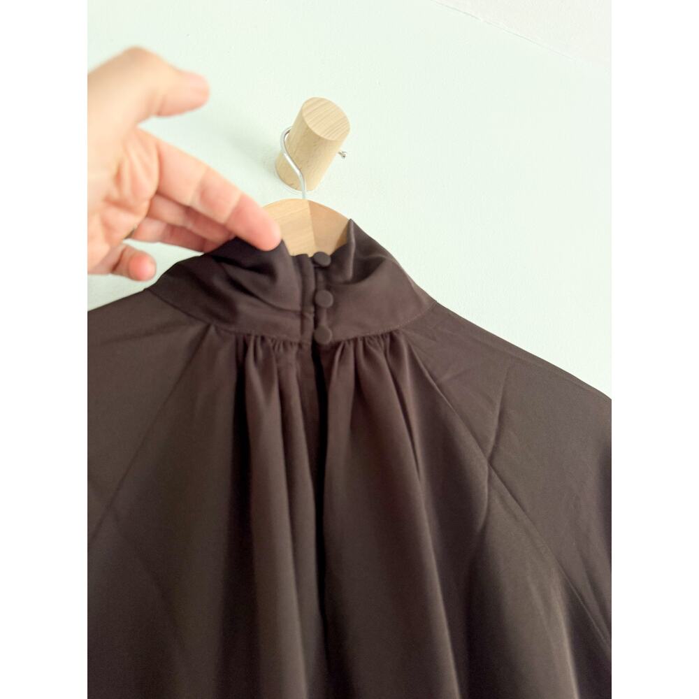 Madewell | NWT Chiffon Turtleneck Long Sleeve Top Molasses Brown | Sz L - Picture 10 of 11